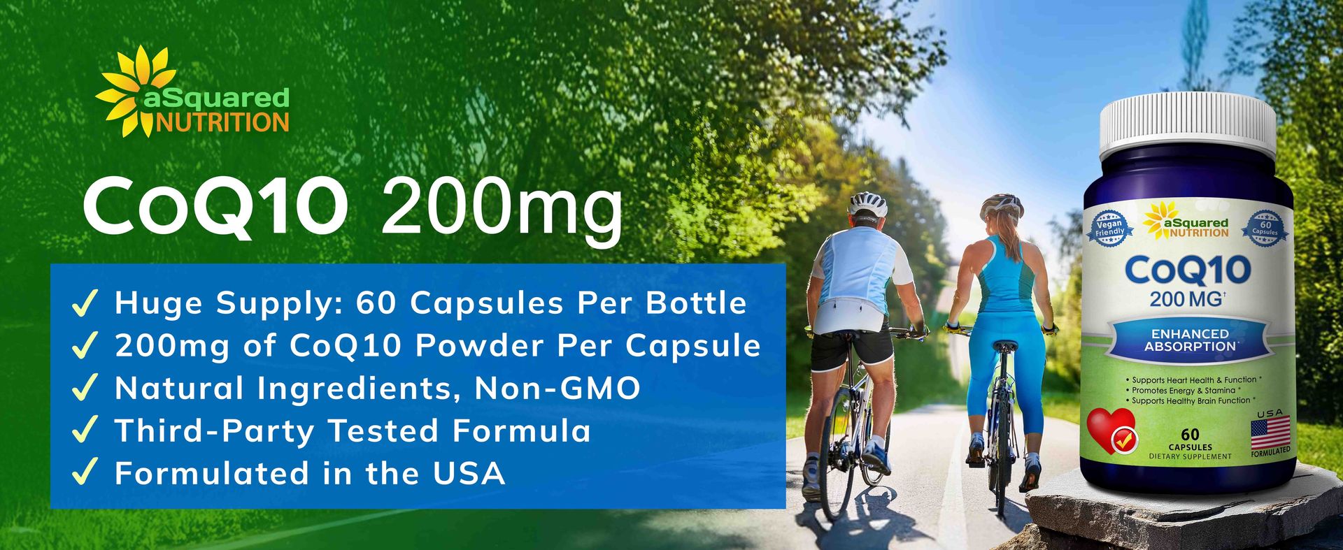 CoQ10 200mg - 60 Capsules - Co Q 10 Supplement - Coenzyme Q10 Pills - CQ10