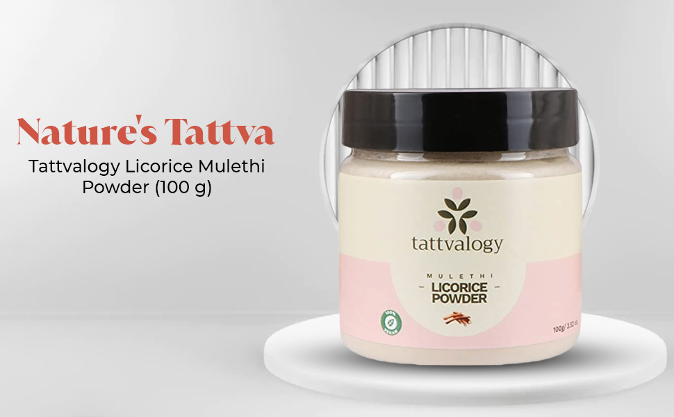 Tattvalogy Licorice Root Powder | Mulethi Powder | Yashtimadhu | Glycyrrhiza glabra | 100% Pure & Natural | Facial Mask | For Hair and Skin Care | Defence From Acne & Pimples | In Glass Jar - 100 GM