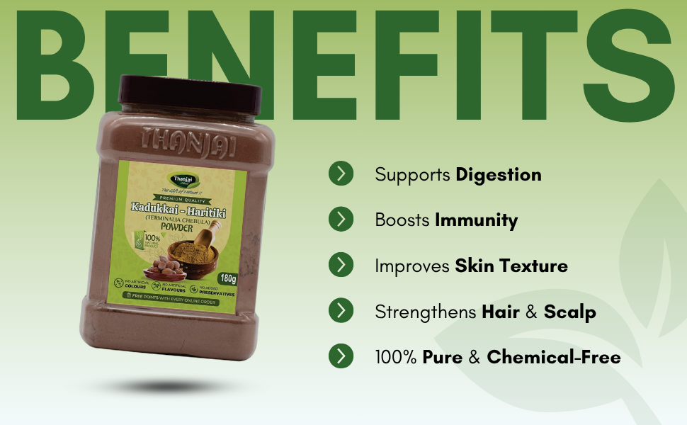Thanjai Natural Kadukkai Powder(180g Jar)/Haritaki Powder/Terminalia Chebula Powder/Helps in Digestion