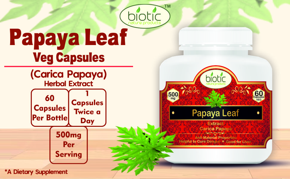 Biotic Natural Papaya Leaf Extract for Platelets - Carica Papaya Capsules Extract 500mg - 60 Veg Capsule