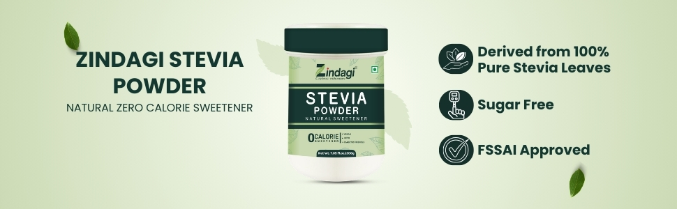 Zindagi Stevia Powder Sugar | Natural Sweetener | Zero Calorie Sugar Substitute | Keto & Veg Sugar | 200gm