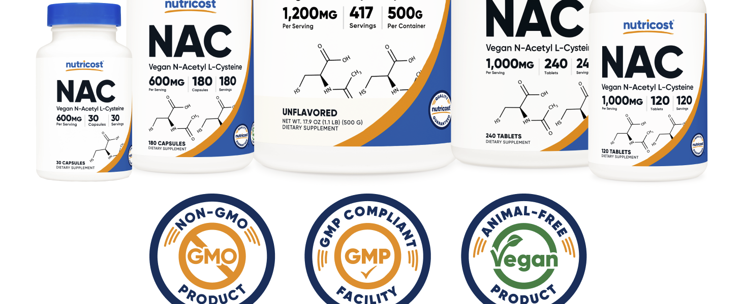 Nutricost N-Acetyl L-Cysteine (NAC) 600mg, 180 Capsules