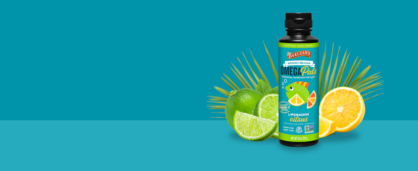 Barlean's Omega Pals Eye Health Liquid, Tangerine Flavored Omega 3 for Kids, Fish Oil Supplement with 500 mg of EPA & DHA Plus Lutein & Zeaxanthin Vitamins for Blue Light Support, 8 oz