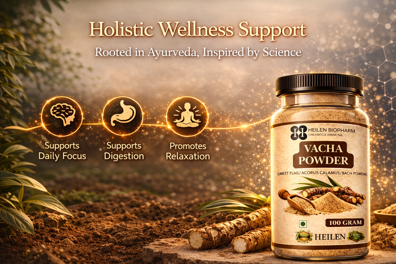 Heilen Biopharm Vacha Powder (Acorus Calamus/Sweet Flag/Bach) | 100 g | Pack of 2 | Premium Herbal for Wellness & Traditional Use | 100% Pure & Natural | Vegan & Lab Tested