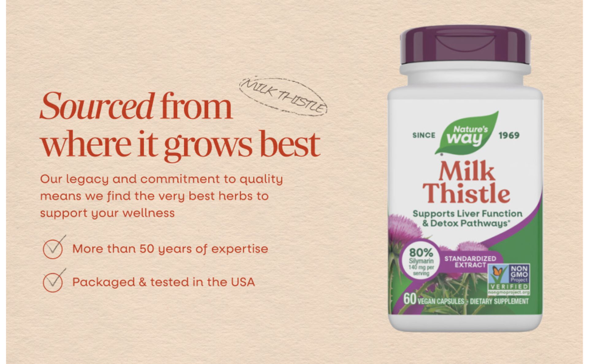 Nature's Way Milk Thistle Capsules, Supports Liver Function*, Vegan, 60 ct