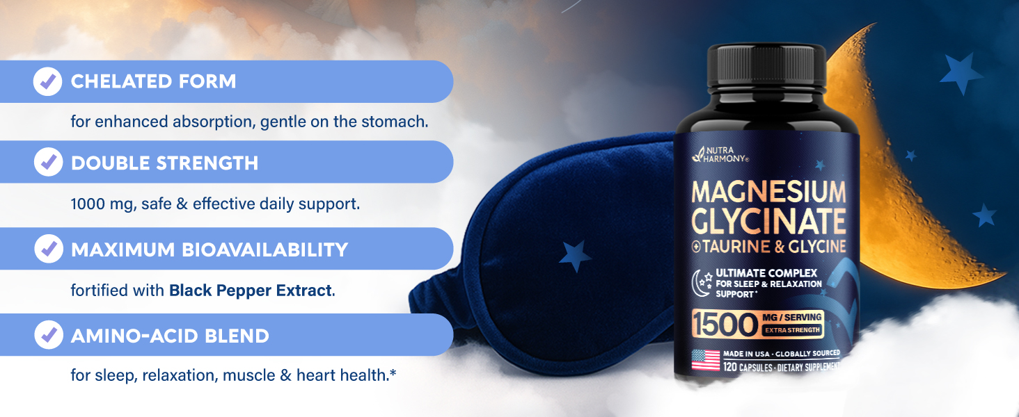 Magnesium Glycinate w/Glycine & Taurine - Magnesium for Sleep - 120 Caps