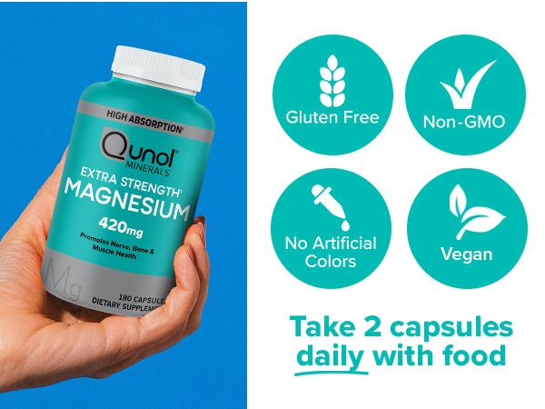 Qunol Magnesium 420mg, Extra Strength, High Absorption, Vegetarian, 120ct