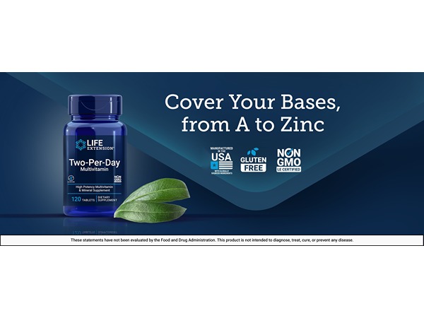 Life Extension Two-Per-Day Multivitamin - Packed with Over 25 Vitamins, Minerals & Extracts -Vitamins B6, C, D - Zinc - Two-Month Supply - Non-GMO, Gluten-Free - 120 Tablets