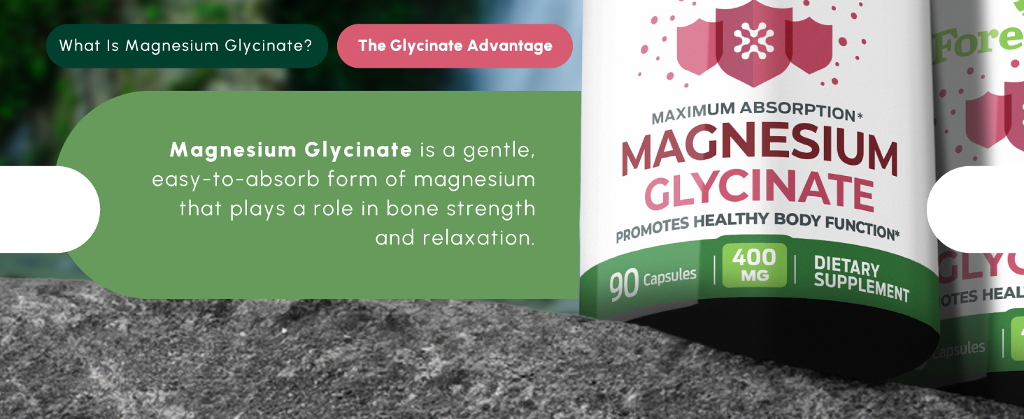 ForestLeaf Magnesium Glycinate 400mg, Magnesium Supplement, 90 Capsules