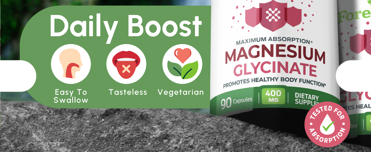 ForestLeaf Magnesium Glycinate 400mg, Magnesium Supplement, 90 Capsules