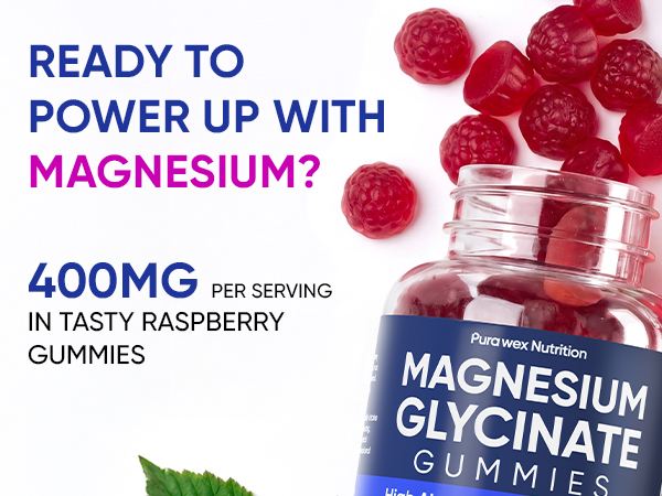 Magnesium Glycinate 400mg Gummies - Relax & Sleep, Men & Women, Raspberry