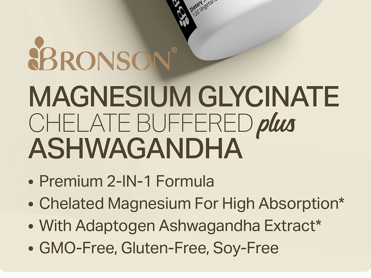Bronson Magnesium Glycinate Plus Ashwagandha Dietary Supplement 60 Tablets
