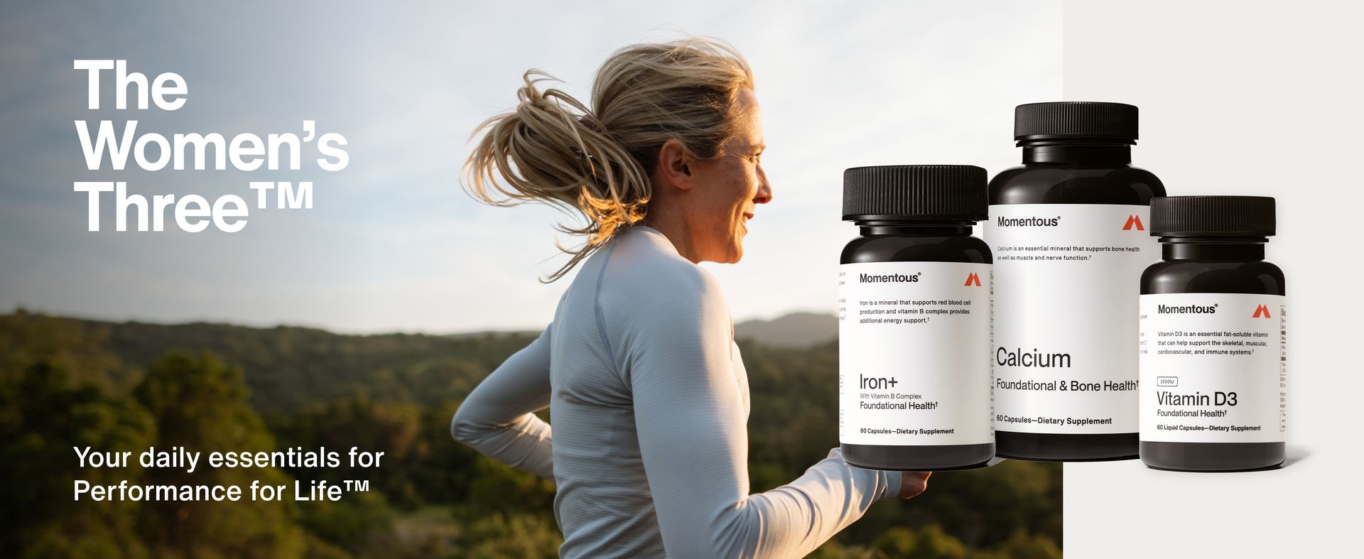 Momentous Women's Three Bundle, Iron+, Calcium, & Vitamin D3, Daily System
