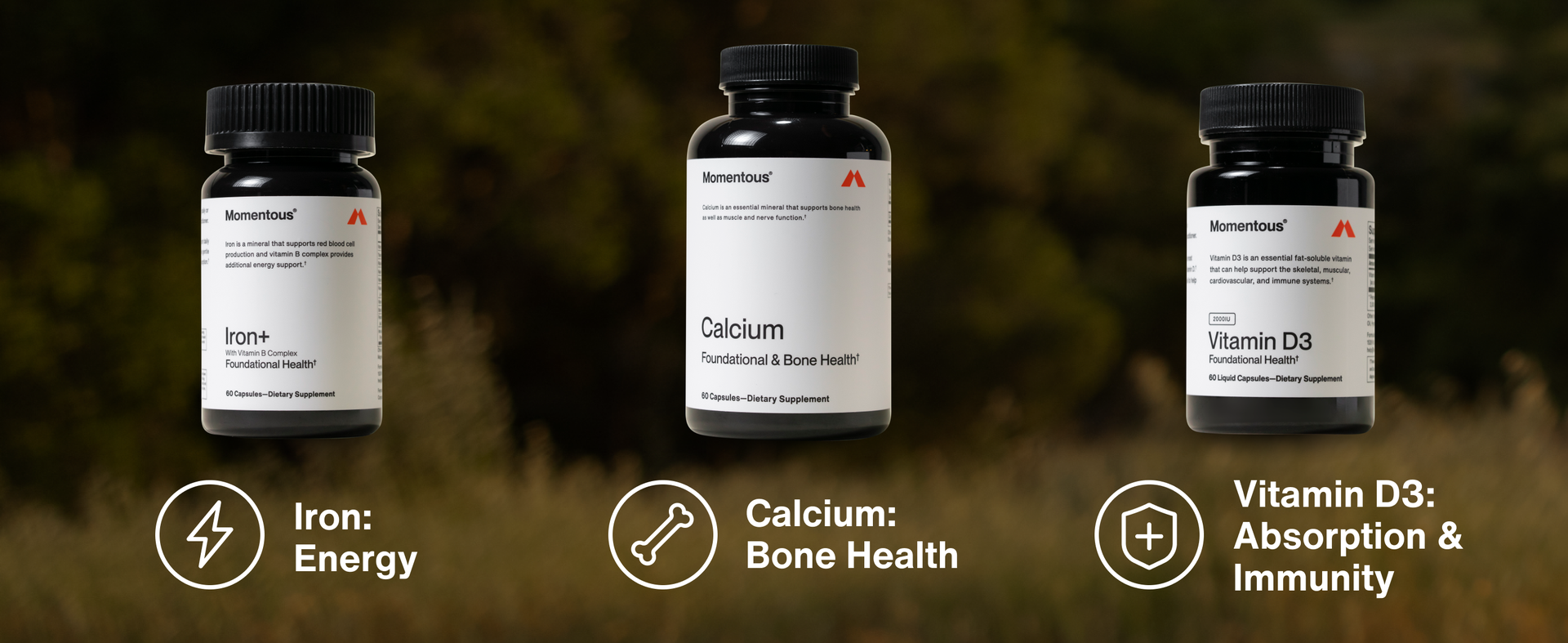 Momentous Women's Three Bundle, Iron+, Calcium, & Vitamin D3, Daily System