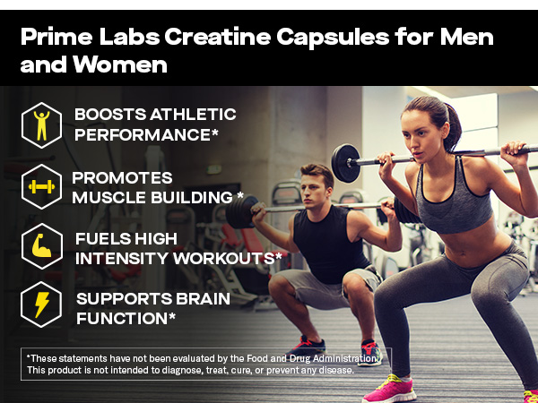 Prime Labs Creatine Monohydrate Capsules for Men & Women, 5g (5000mg)
