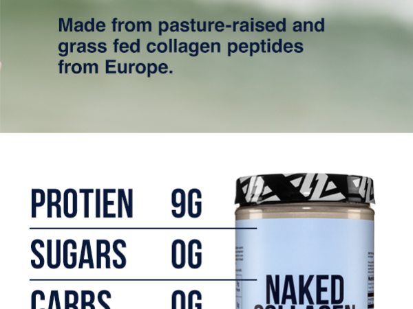 NAKED Collagen Peptides Protein Powder, 60 Servings, Pasture-Raised, Unflavored Grass-Fed Hydrolyzed Collagen Supplement, NSF Certified, Paleo Friendly, Non-GMO, Keto, Gluten Free, 20oz