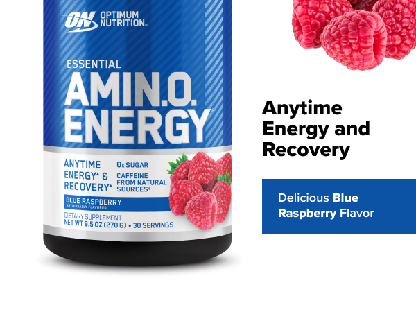 Optimum Nutrition Amino Energy Powder, Blue Raspberry, 9.5 Oz