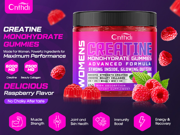 Creatine for Women, 6000mg Creatine Monohydrate Gummies with Collagen, BCAA