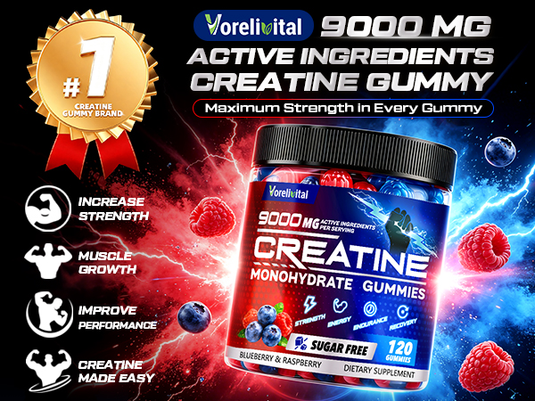 Creatine Monohydrate Gummies 6000MG, Sugar-Free Creatine Gummy for Adults
