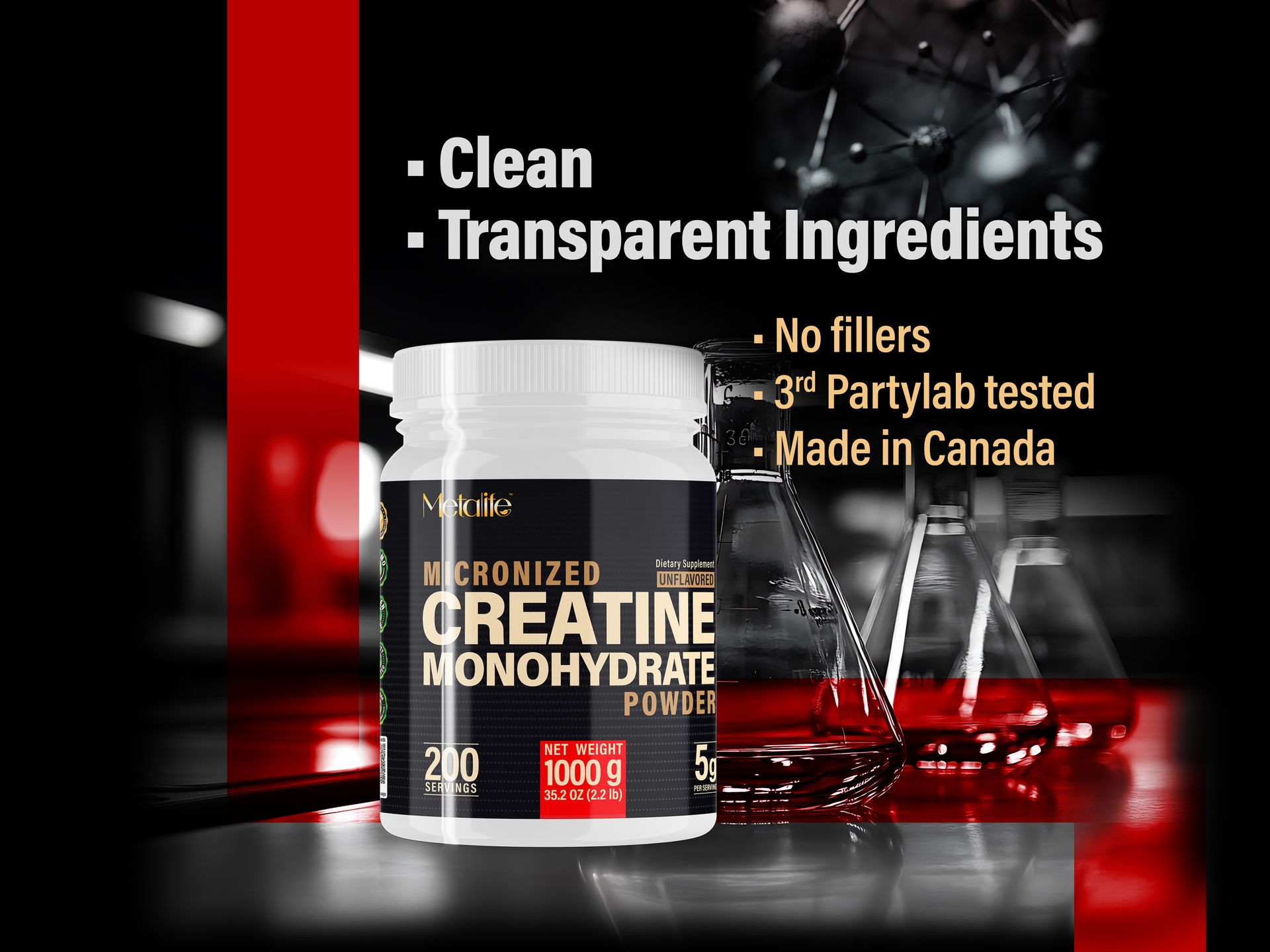 Creatine Monohydrate Powder 200 Servings, Micronized Powder, Muscle Growth, Unflavored, Ideal for Athletes & Fitness Enthusiasts, Third Party lab Tested, Vegan, 1000 g