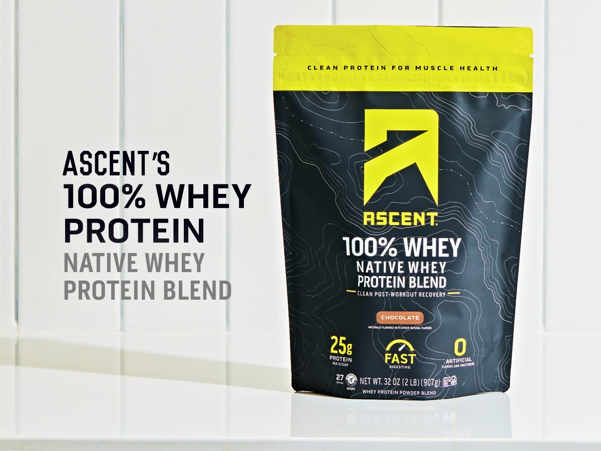 Ascent 100% Whey, Native Whey Protein Blend - Clean Post Workout Recovery, Digesting, Zero Artificial Flavors & Sweeteners, Gluten Free, 5.5g BCAA, 2.6g Leucine, Vanilla Bean 4 lb.