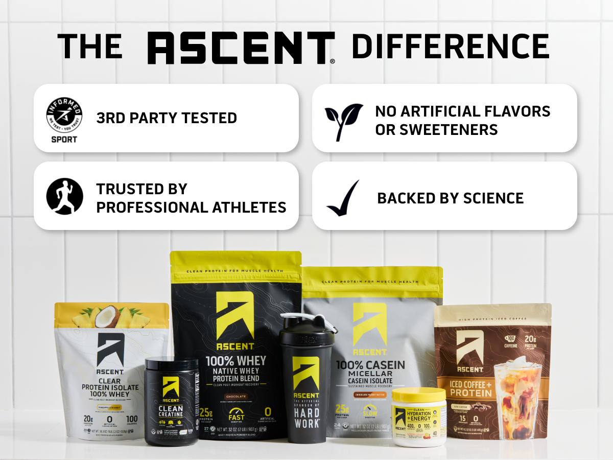Ascent Casein Protein Powder, Micellar Casein Isolate, Chocolate, 2 lb