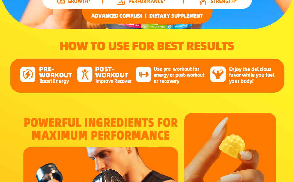 Creatine Monohydrate Gummies, NSF Certified Creatine Gummy, 5g Dose for Men & Women to Support Muscle, Strength, Recovery, Cognitive Health & Memory, Orange Flavor, 135 Gummies