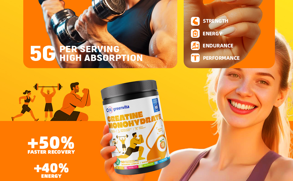 Creatine Monohydrate Gummies, NSF Certified Creatine Gummy, 5g Dose for Men & Women to Support Muscle, Strength, Recovery, Cognitive Health & Memory, Orange Flavor, 135 Gummies