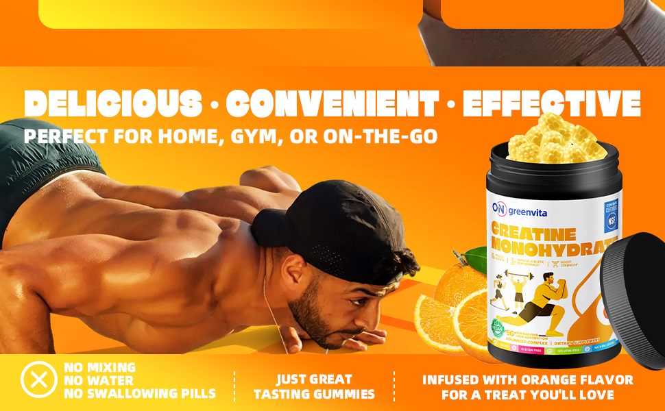 Creatine Monohydrate Gummies, NSF Certified Creatine Gummy, 5g Dose for Men & Women to Support Muscle, Strength, Recovery, Cognitive Health & Memory, Orange Flavor, 135 Gummies