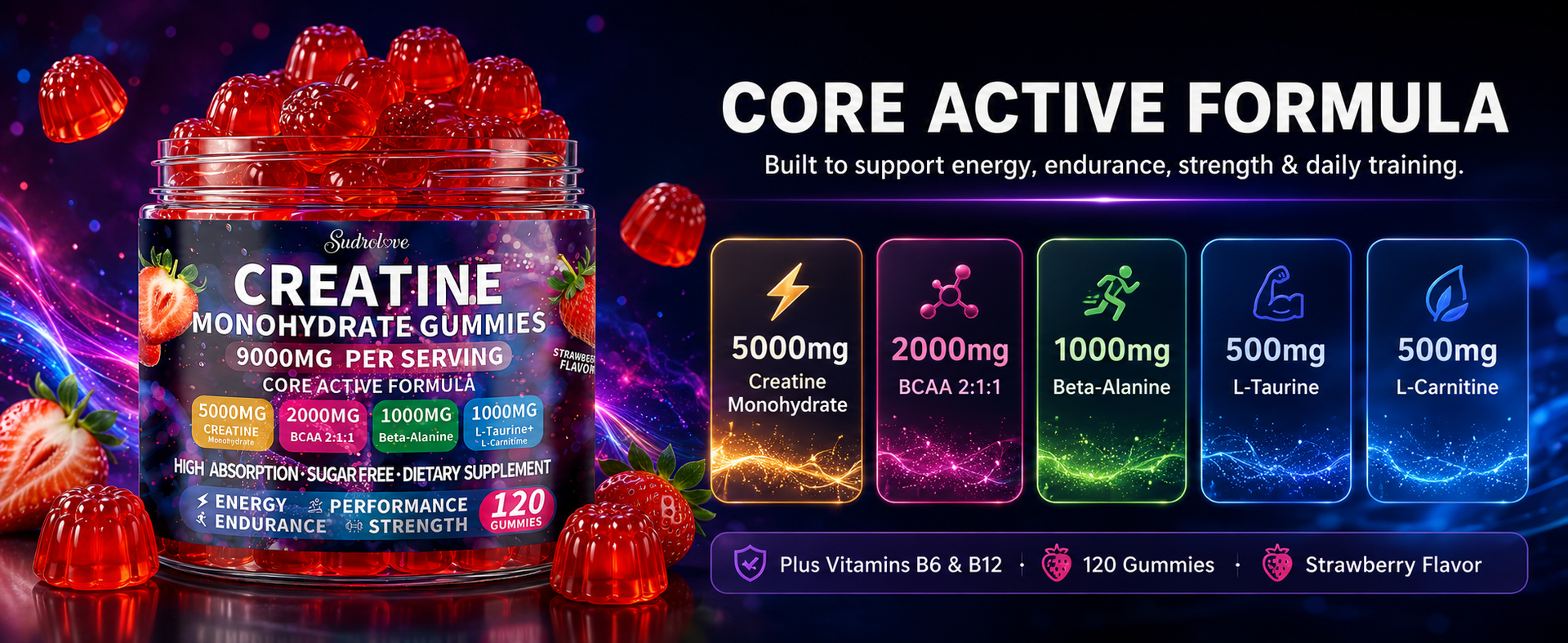 Creatine Monohydrate Gummies 5000mg for Women & Men,120 Count