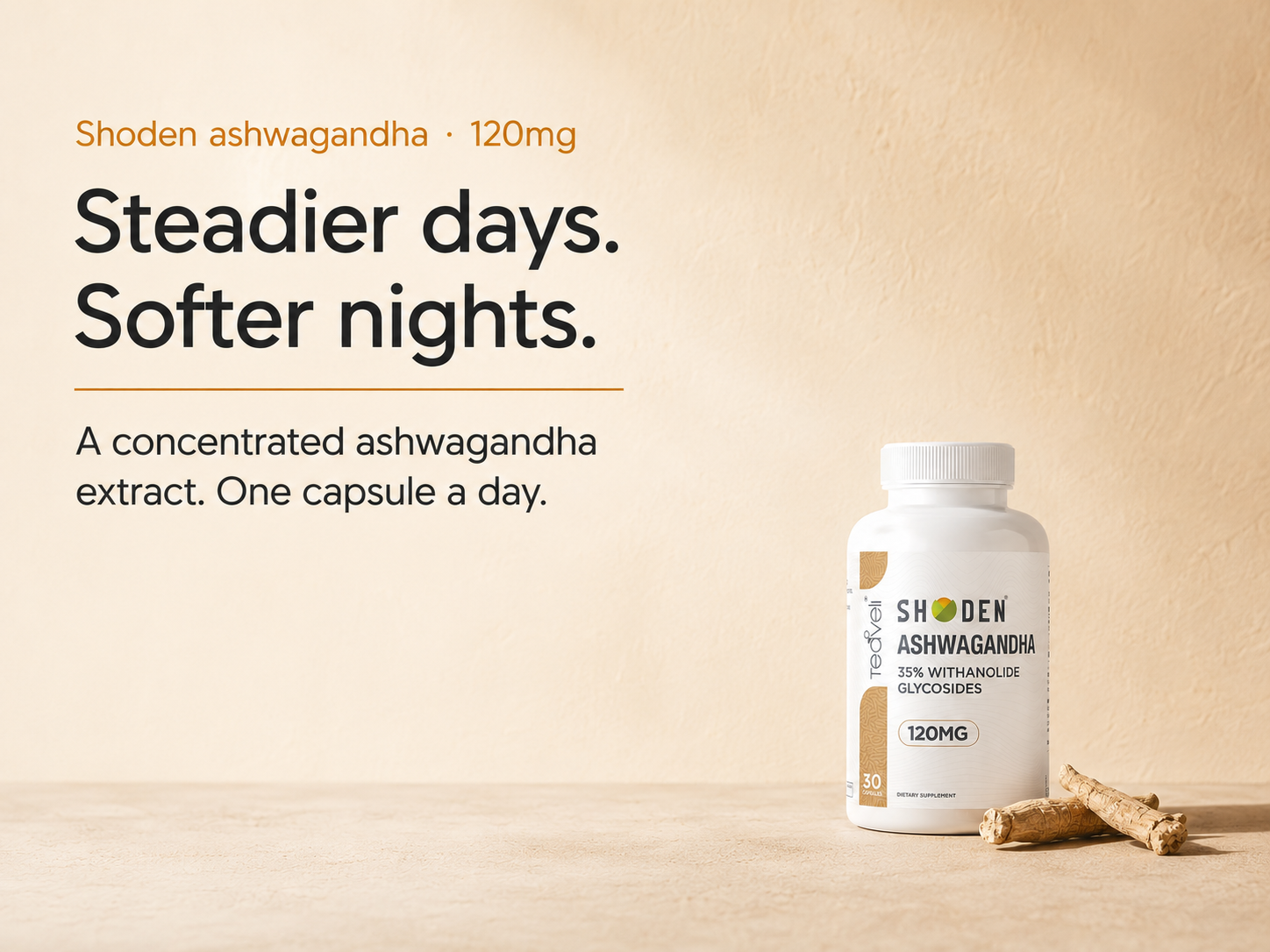 Shoden Ashwagandha Supplement for Women & Men| 120mg Capsules| 30 Servings