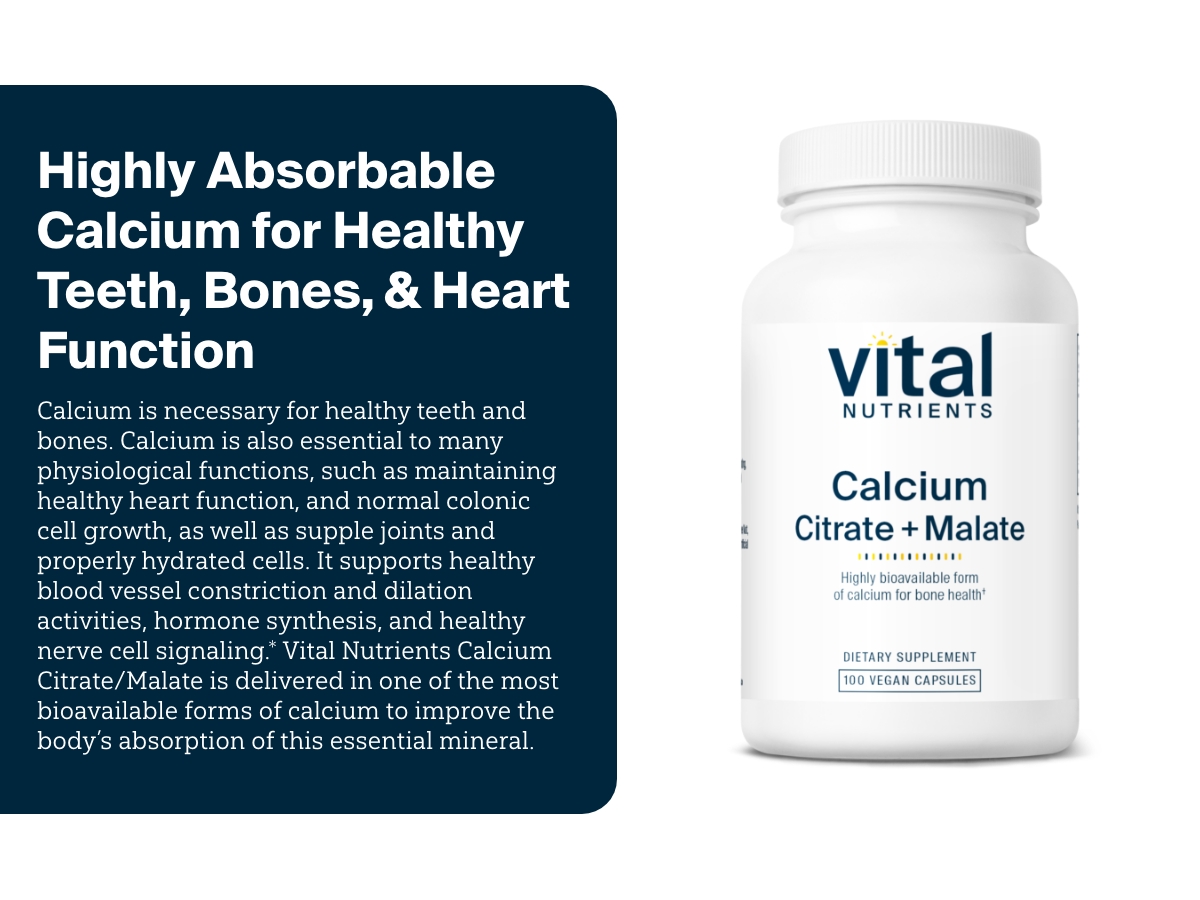Vitale voedingsstoffen - Calcium (Citrate/Malate) - Meest Biobeschikbaarheidsvorm Calcium - 100 Vegetarische Capsules per fles - 150 mg