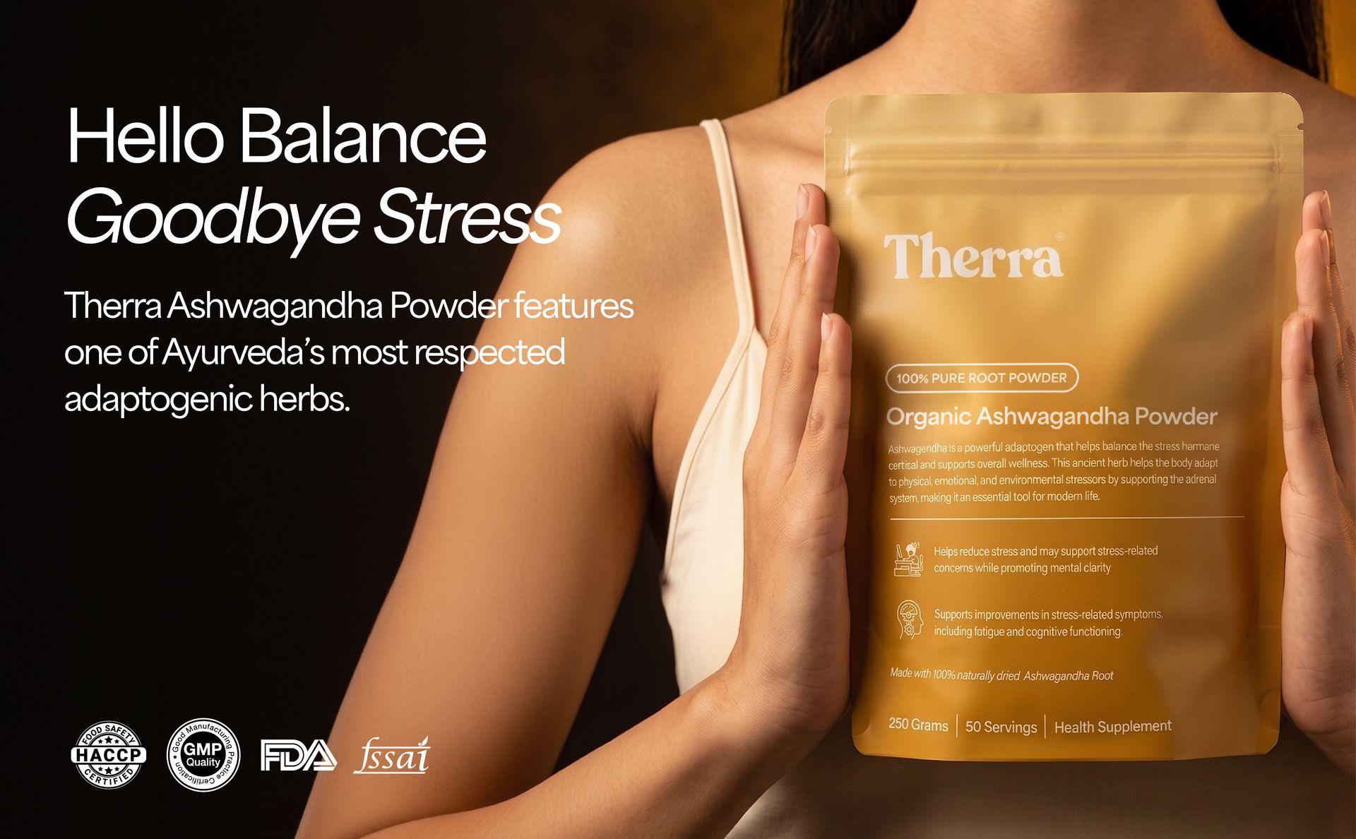 Therra Ashwagandha Powder 250g | 100% Organic & Pure Indian Ashwagandha | Naturally Dried | Helps Reduce Anxiety | Supports Energy, Strength, Vitality & Stress Management | Vegan | Certified Non-GMO
