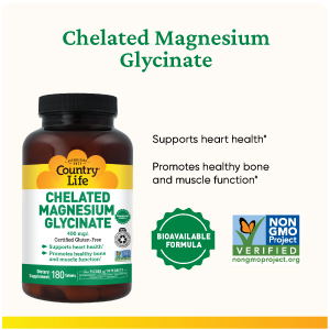 Country Life Chelated Magnesium Glycinate 400 mg, 180 Tablets