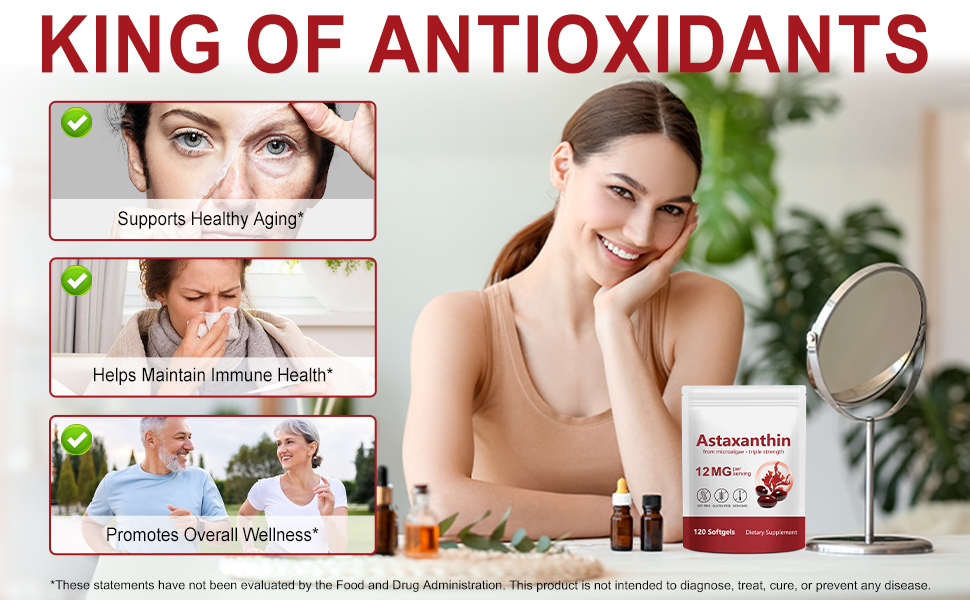 Xaarty Premium Astaxanthin 12mg, Antioxidant Supplement for Eye, Joint, Skin Health,Microalgae Source, 4 Month Supply | Supports Internal Circulation, 120 Softgels
