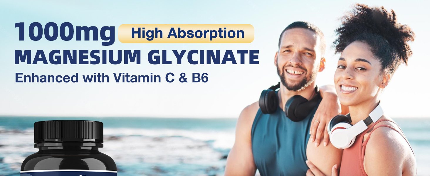 NATURE TARGET Magnesium Glycinate 1000mg with VC & B6, Vegan, 120 Capsules