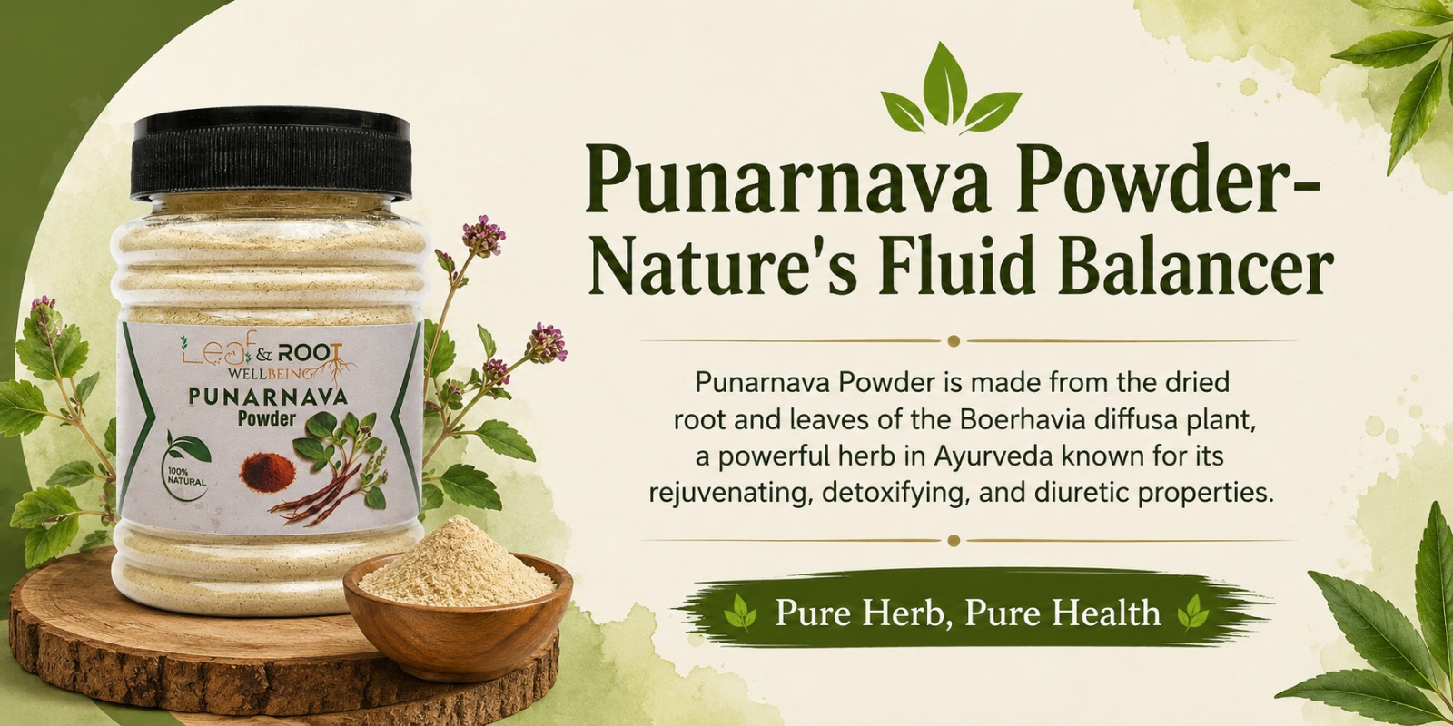 Leaf & Root Wellbeing Punarnava Powder 100g | 100% Pure Boerhavia Diffusa Root Powder | Natural Ayurvedic Herbal Supplement | Traditional Wellness | Plant-Based | No Added Sugar, Preservatives or Artificial Colors