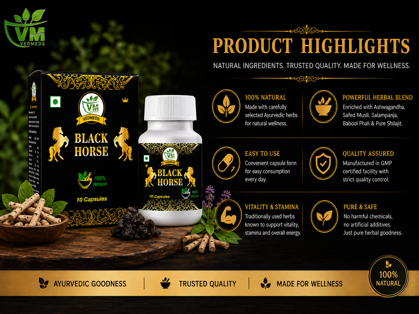 Black Horse Men Capsule - Energy stamina supplements for Man- 10 Capsules