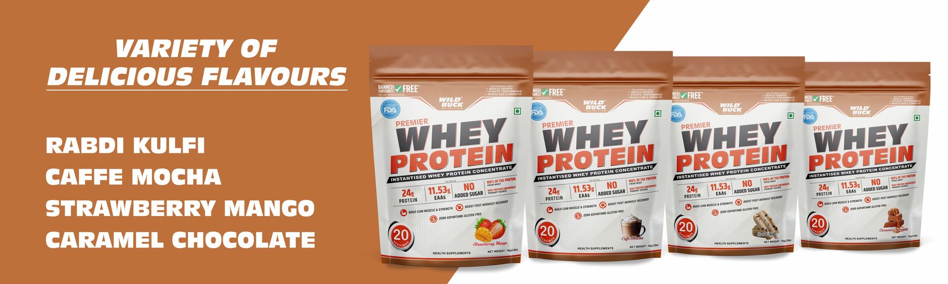 WILD BUCK Premier Whey Protein Concentrate 100%, 24G High Protein, 5.43G Bcaa, 11.53G Eaa & Added Digestive Enzymes|Muscle-Building Whey Protein Powder|For Men & Women [1Kg, Strawberry Mango]