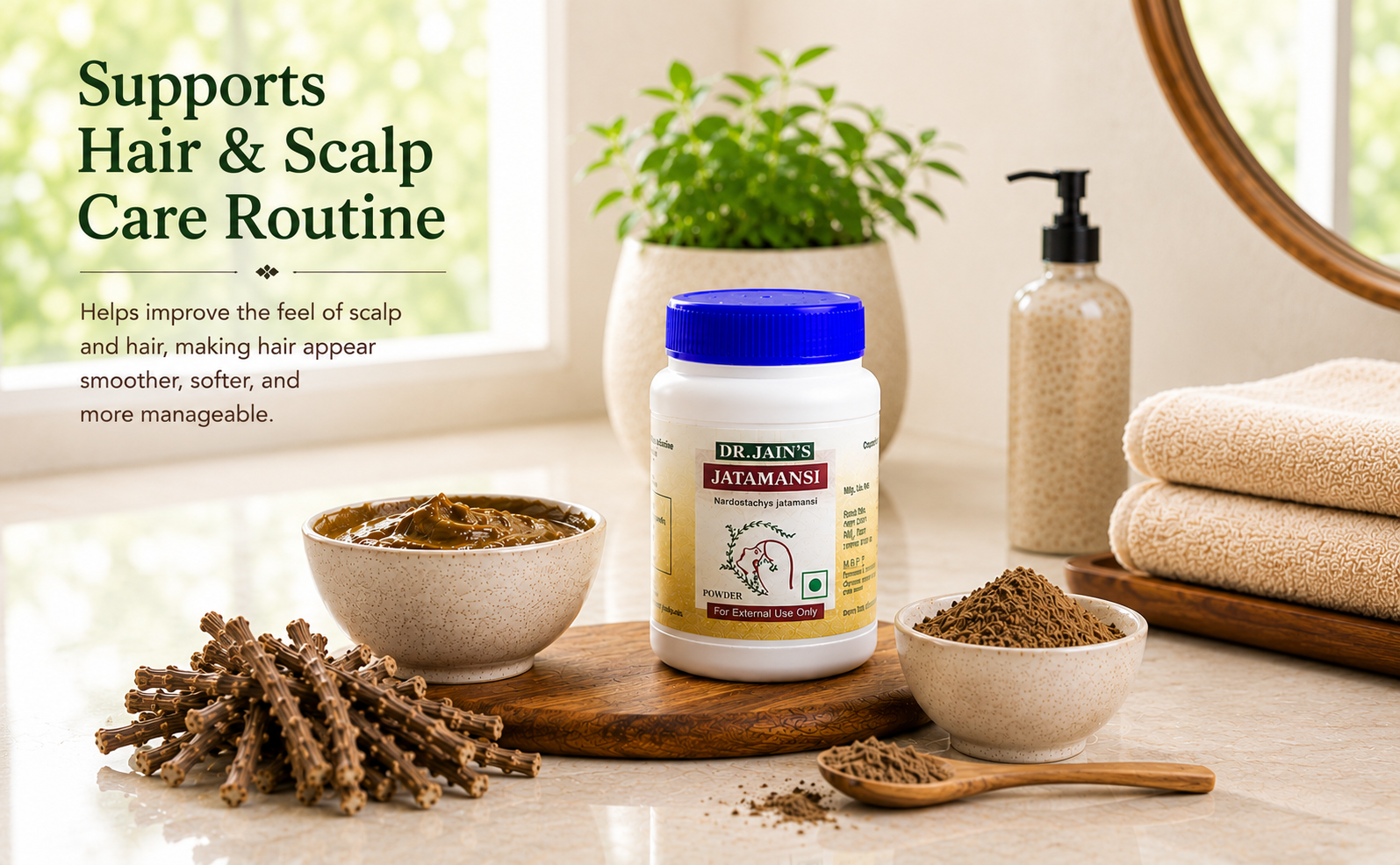 Dr. Jain's Jatamansi Ayurvedic Powder for Hair & Skin Care | 100% Natural Herbal Powder for Scalp Routine & Face Packs | 45g