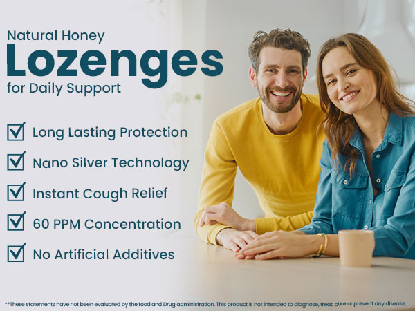 Nano Colloidal Silver Lozenges 60 PPM - Organic Cough Drops Lemon - 27 ct