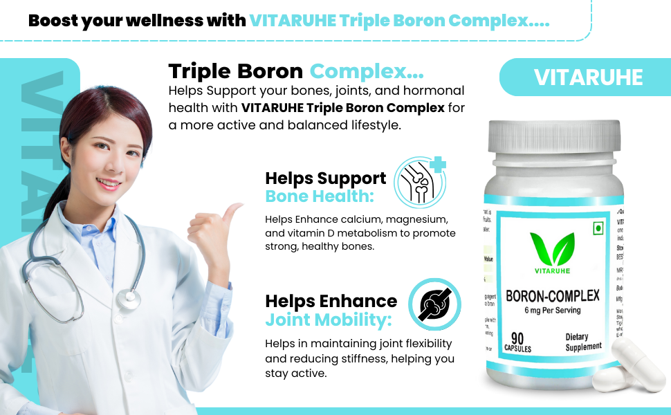VITARUHE® Triple Boron Complex 6 mg Supplement | 90 capsules | Vegetarian, Non-GMO & Gluten Free | Triple Action Boron Citrate, Boron Glycinate, Boron Asparate