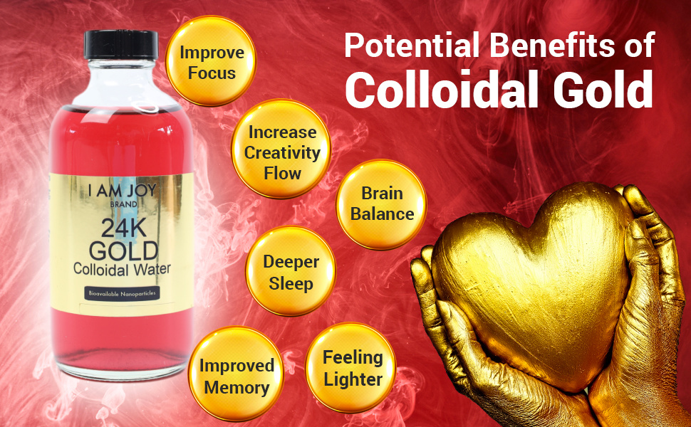 I Am Joy: Liquid Colloidal Gold 24k 99.99% Pure 100ppm Ruby Red Water Based All Natural Electrolysis Large 8oz Glass Bottle
