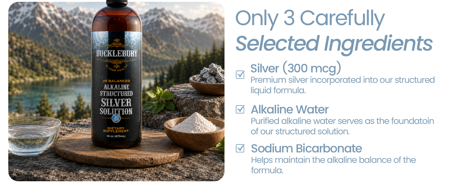 Bucklebury Silver Solution Liquid 30ppm - pH Balanced Natural Alkaline Structured Colloidal Silver Liquid for Immune Support & Overall Health - Gluten Free Colloidal Drops for Adults & Pets - 16 Oz