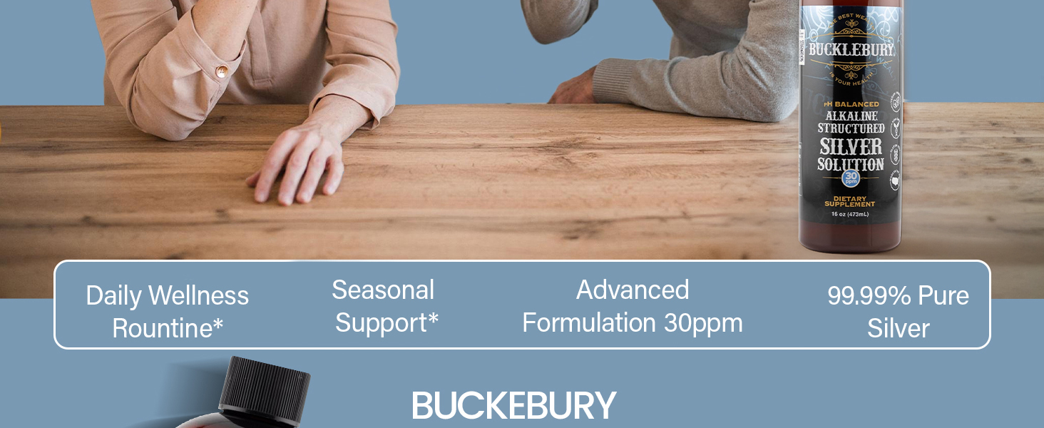 Bucklebury Silver Solution Liquid 30ppm - pH Balanced Natural Alkaline Structured Colloidal Silver Liquid for Immune Support & Overall Health - Gluten Free Colloidal Drops for Adults & Pets - 16 Oz