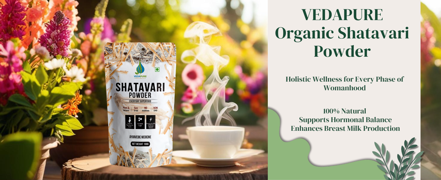VEDAPURE Organic Shatavari Root Powder 100g | Asparagus Racemosus | Ayurvedic Supplement for Women | Supports Breast Milk Production, Hormonal Balance & Immunity | Non-GMO & Preservative-Free