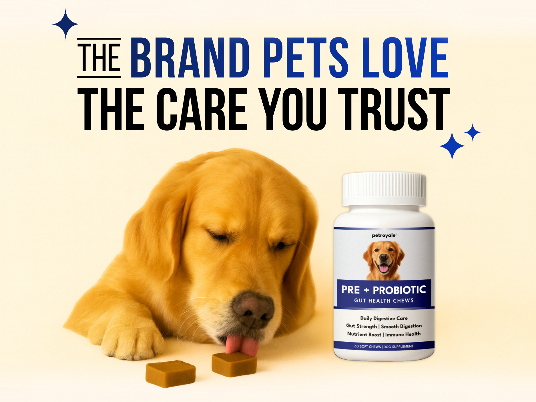 Petroyale Dog Pre+ Probiotic & Prebiotic Chews – Probiotics for Dogs – Dog Gut Health Supplement – Relieves Diarrhea, Improves Digestion & Immunity – Soft 30 Chews