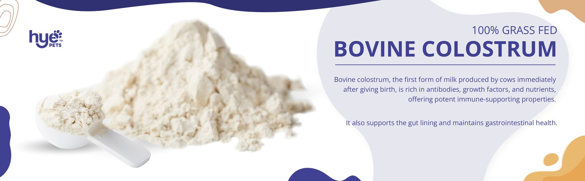 Hye Pets Bovine Colostrum Powder for Dogs & Cats | Allergy & Itchy Skin Relief Supplement | Immune Support with Natural Antibodies | Pure, Single Ingredient, No Preservatives | 60 Days Supply | 60g