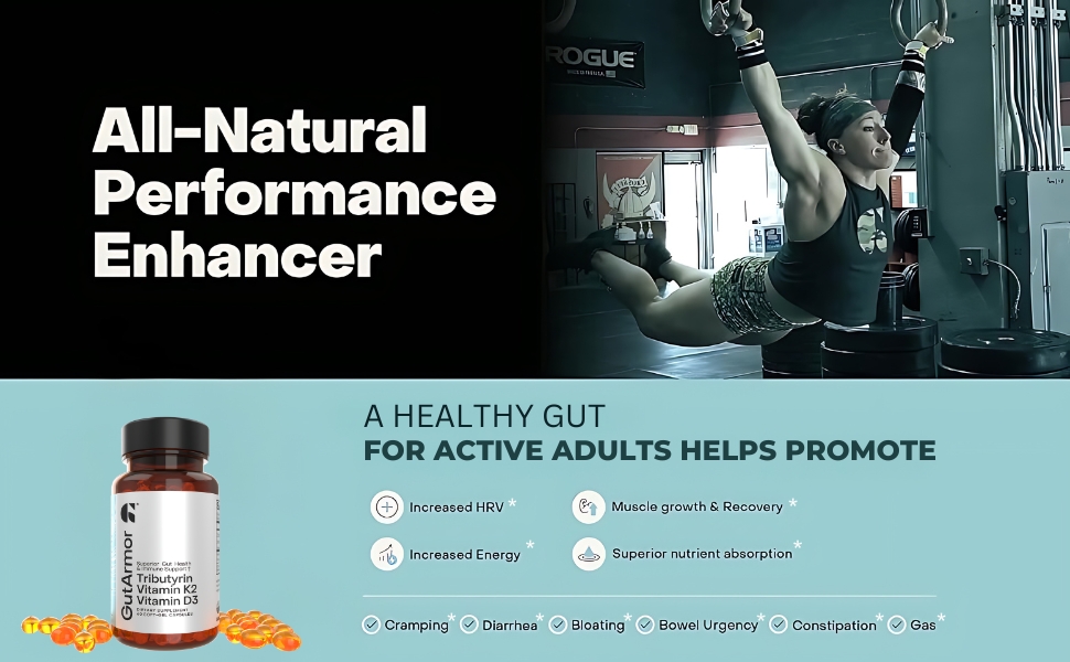 Gut & Heart Health + Immune Support | 1 Month Supply | 30 Soft Gel Capsules | Pure Butyrate 350mg & Vitamin D3 2000IUs & Vitamin K2 120mcg | Heart Health | Gastrointestinal Support
