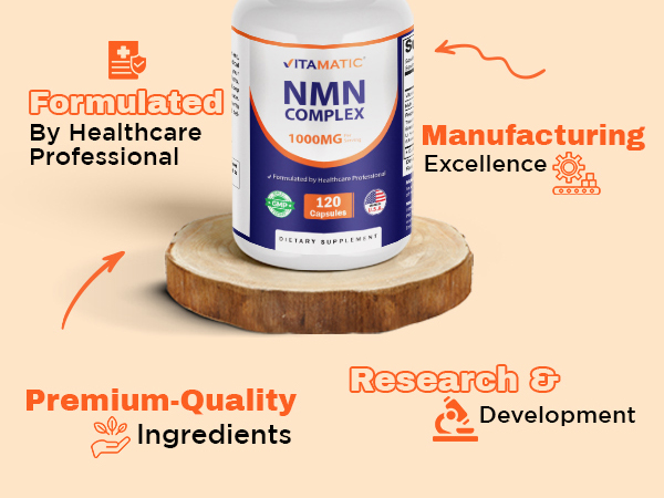 Vitamatic NMN Complex 1000 mg Per Serving – Made with Resveratrol, CoQ10, TMG – 120 Vegetable Capsules – Non-GMO, Gluten Free – Made in USA